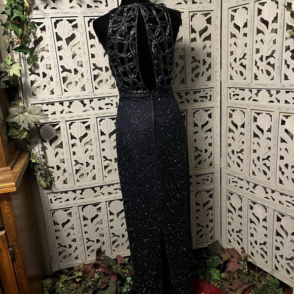 MOON DANCE MAGNIFICENT MIDNIGHT BLUE WITH INTRICATE BEADING PROM DRESS GOWN - Picture 6 of 10